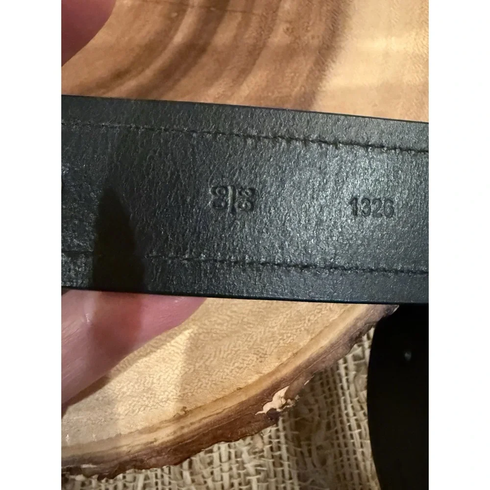 Vintage Polo Ralph Lauren Smooth leather Gold Logo Plate belt black Brass Sz-36